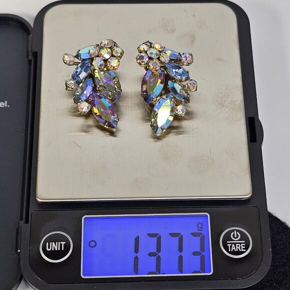 Sherman Earrings Clip On Purple Blue Pair Vintage Signed Stunning - Picture 10 of 11